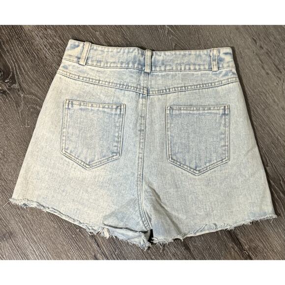Blue B Collection Light Wash Cut Off Jean Shorts With Pink Rhinestone Detail, S - Picture 4 of 6